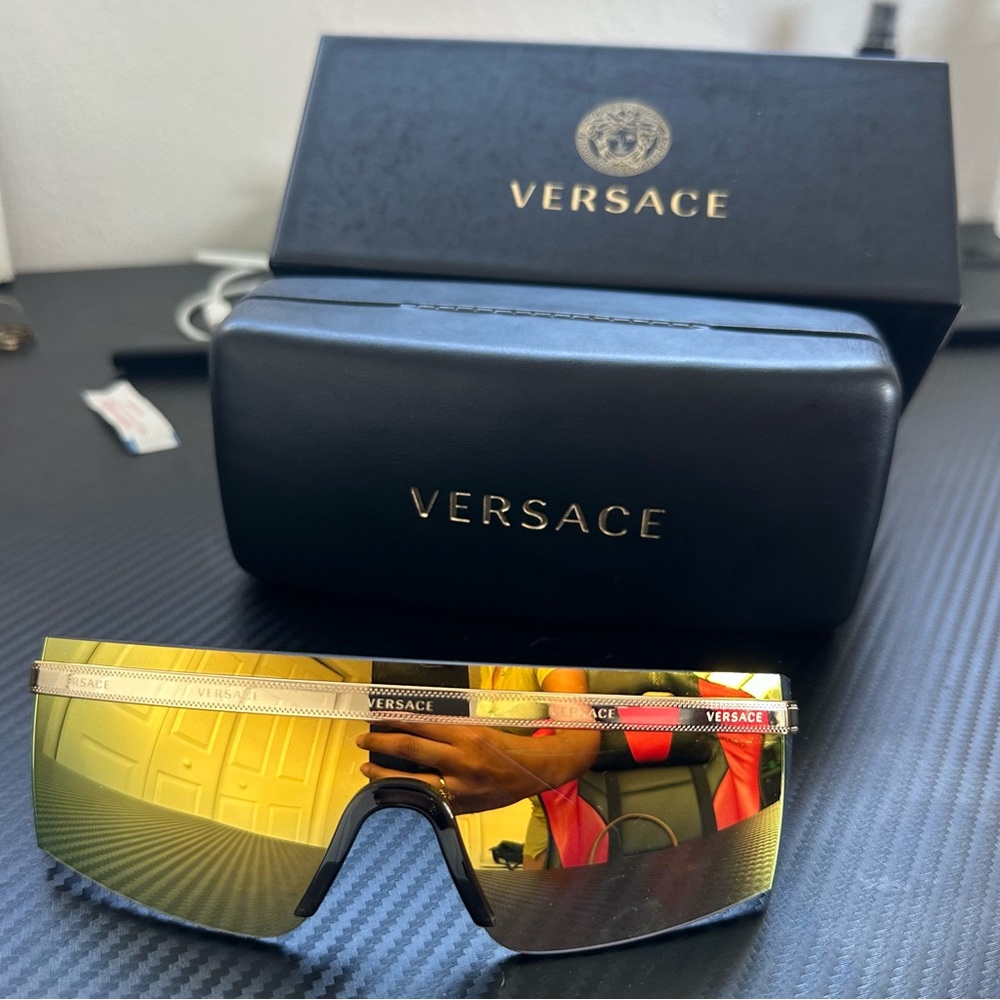 Versace shield mirrored gold sunglasses